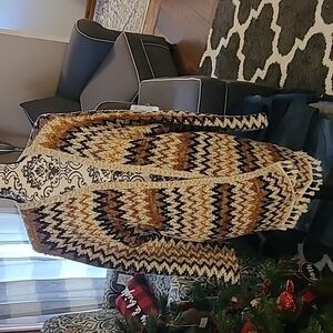 Soft Surroundings sz large striped cardigan sweater with fringe‎ WT233